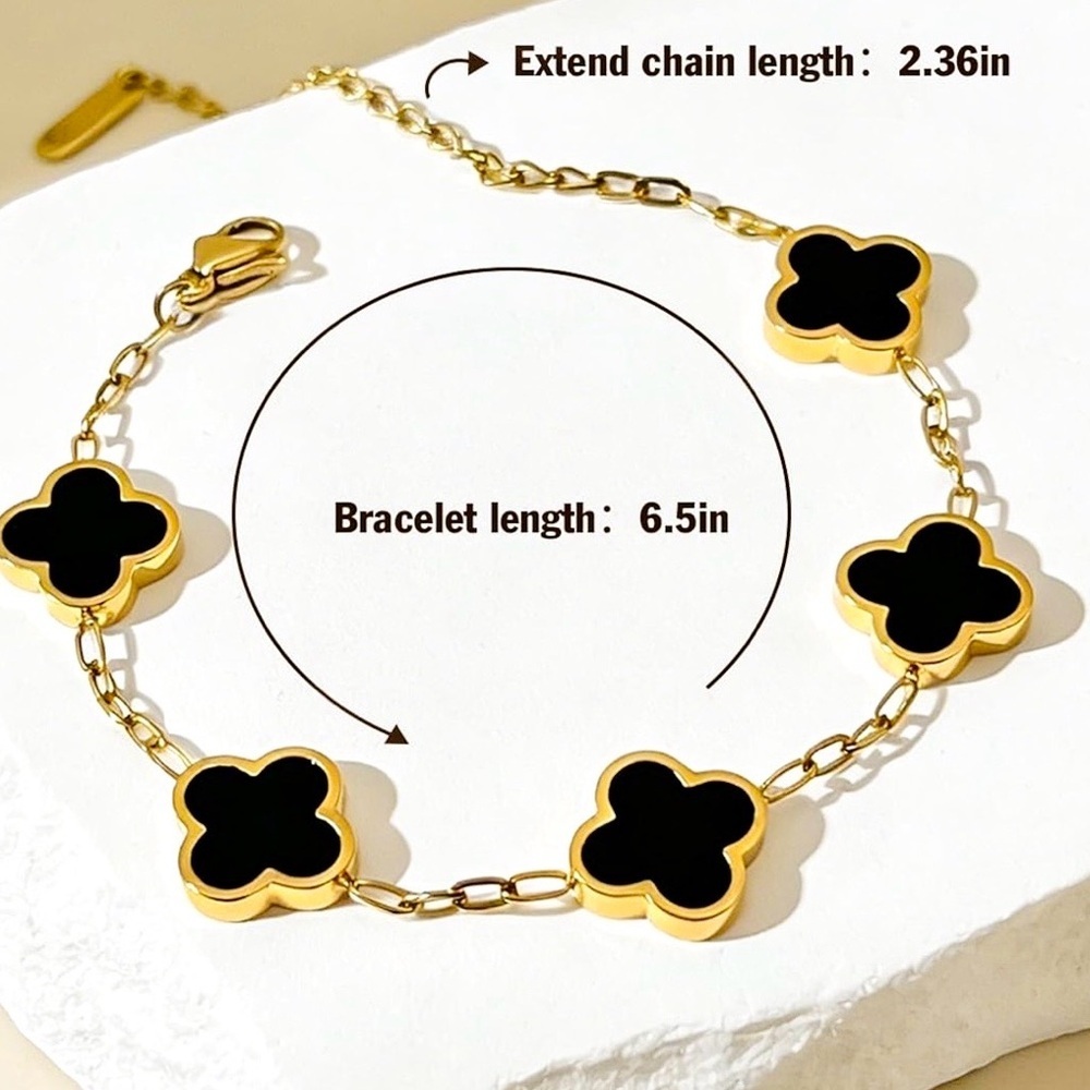 18K Gold Plated Four Leaf Clover Bracelet – Non-Tarnish Stainless Steel - Picture 5 of 8